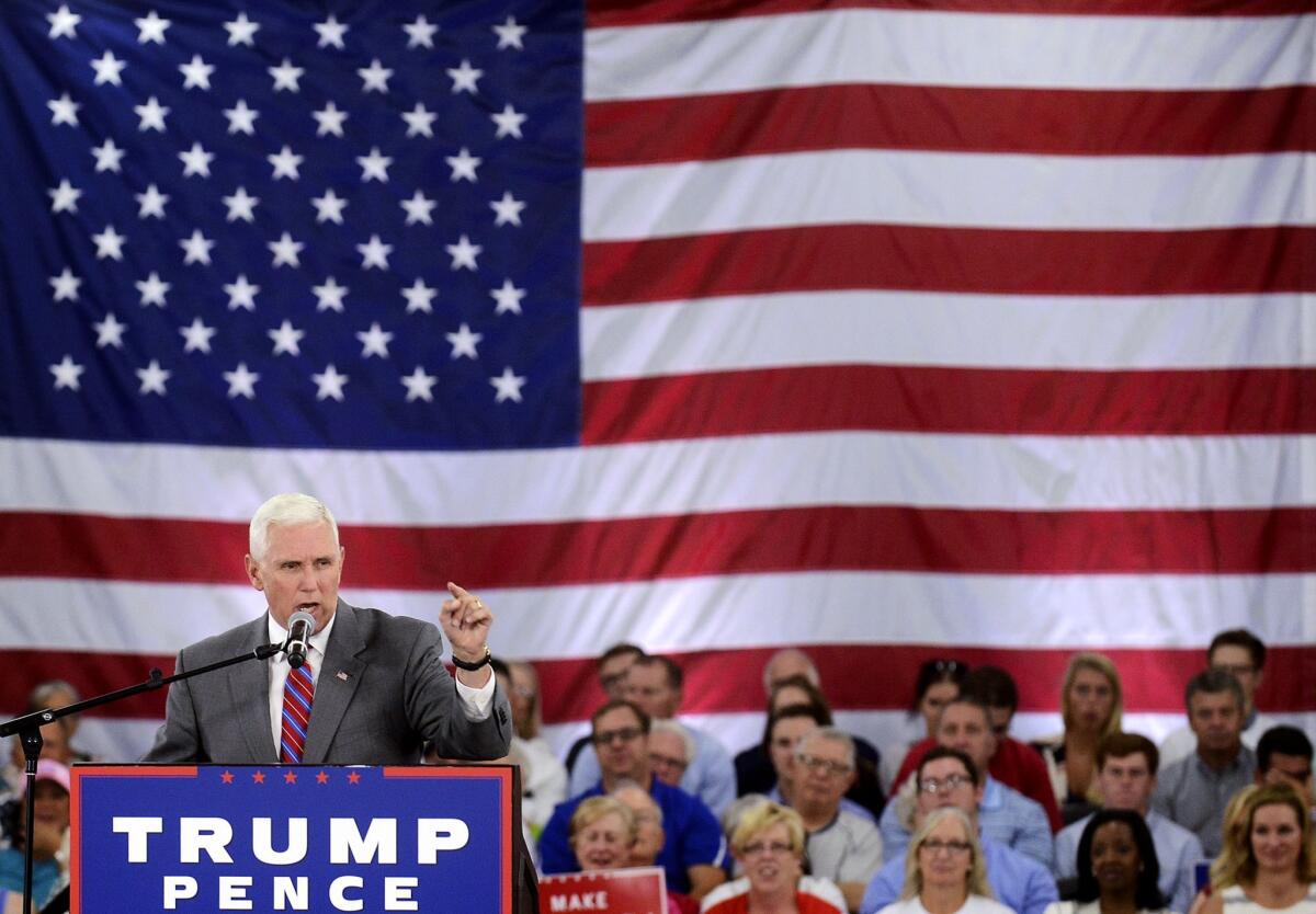 Republican vice presidential candidate Gov. Mike Pence speaks during a campaign event in Grand Rapids, Mich., on July 28, 2016.