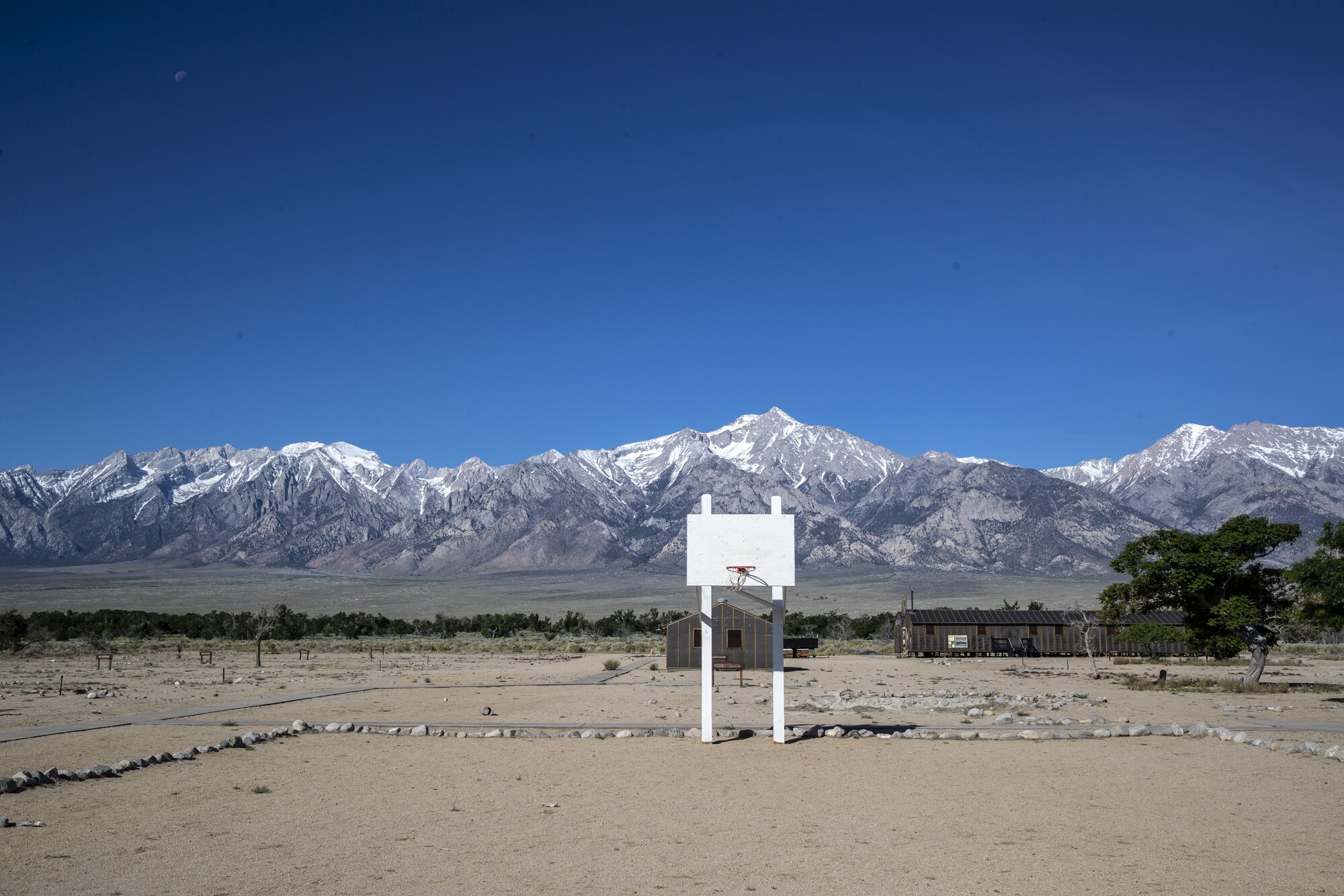 The WWII-era basketball court has been restored at the Manzanar National Historic Site