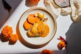 Guava Mole with Chicken and Roasted Sweet Potatoes on Thursday, October 12th, 2023 in Los Angeles, CA (Andrea D'Agosto/For The Times; prop styling by Jennifer Sacks)