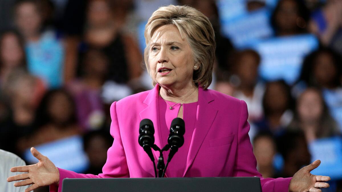 Democratic presidential candidate Hillary Clinton speaks at a campaign rally in Charlotte, N.C., Tuesday, July 5, 2016.