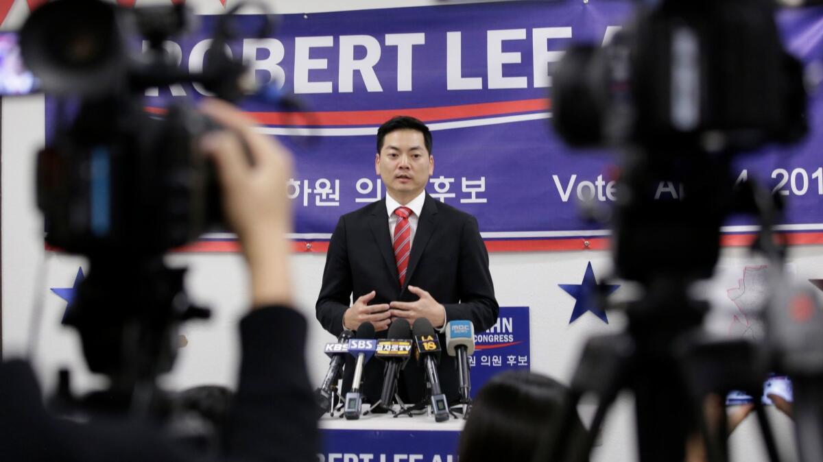 Robert Lee Ahn at a news conference with Korean media on Wednesday.