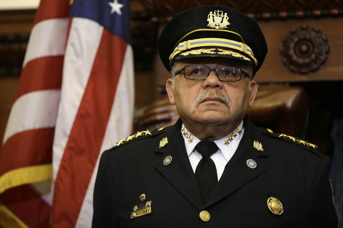 Charles Ramsey, then police commissioner in Philadelphia, is shown at a news conference in 2015.