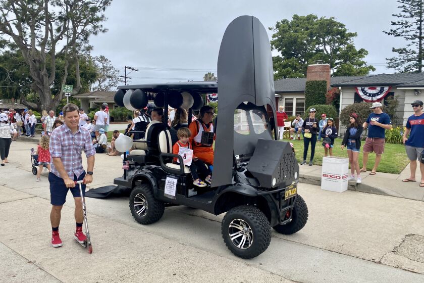 This Bird Rock Fourth of July Parade float, called "Cart Vader," was made from recycled materials found in Bird Rock alleys.