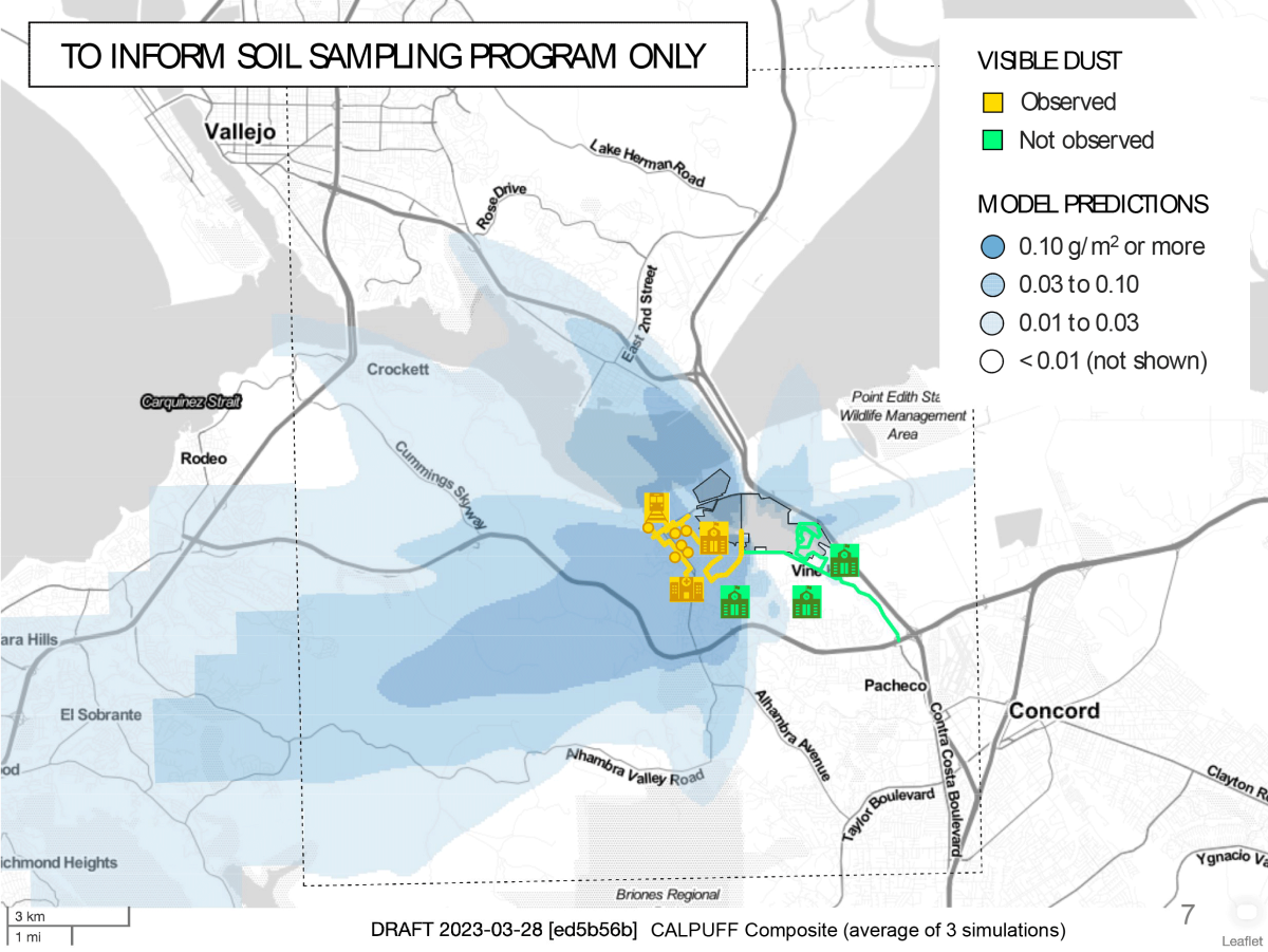 The Bay Area Air District models where hazardous materials may have fallen in Contra Costa and Solano counties.