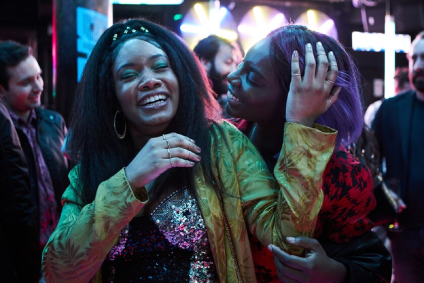 Weruche Opia, left, with Michaela Coel in "I May Destroy You."