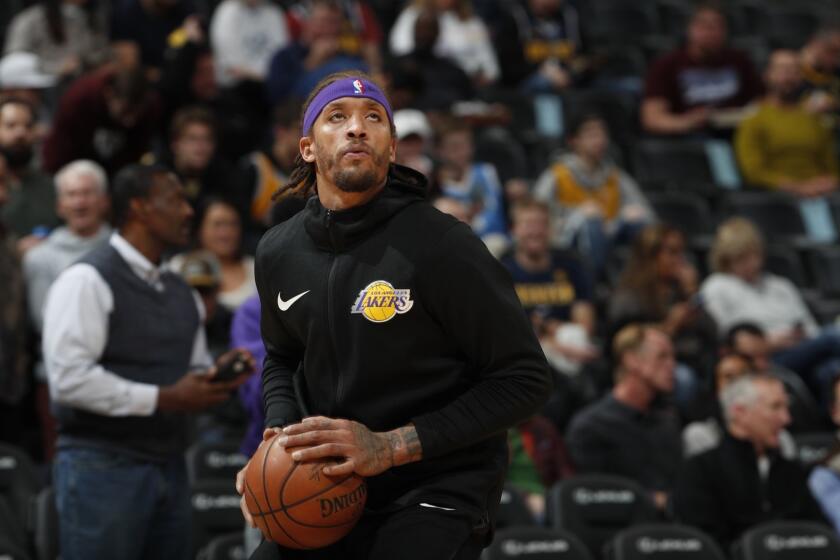 Los Angeles Lakers forward Michael Beasley (11) in the first half of an NBA basketball game Tuesday, Nov. 27, 2018, in Denver. (AP Photo/David Zalubowski)