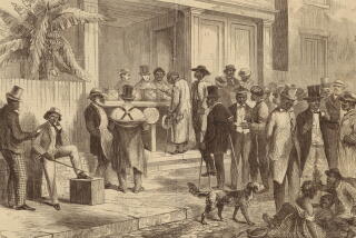 a line drawing showing Black voters in the 1860s