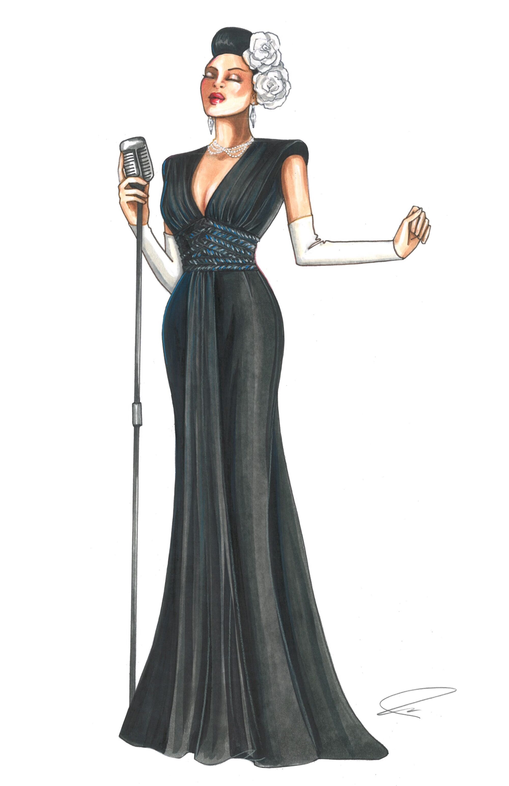 Carnegie Hall costume sketch by Paolo Nieddu for "The United States vs. Billie Holiday."