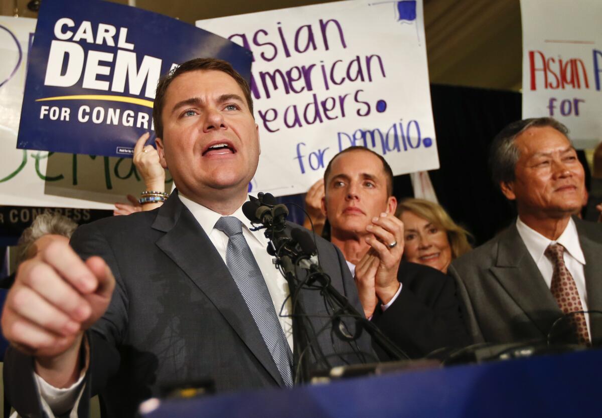 Carl DeMaio, Republican congressional candidate in the 52nd District, addresses his supporters in San Diego during election night.