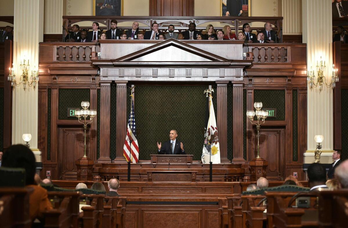 President Obama addresses the Illinois General Assembly in Springfield on Wednesday.