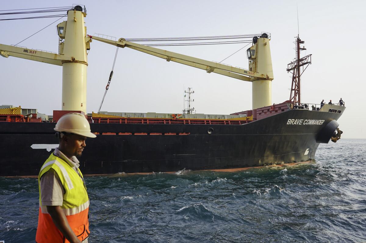 Cargo ship Brave Commander about to dock