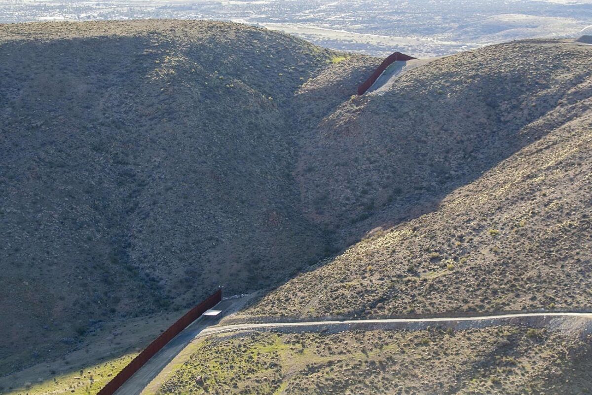 This shows an incomplete section of the existing border fence south of Campo between Jacumba and Tecate. 