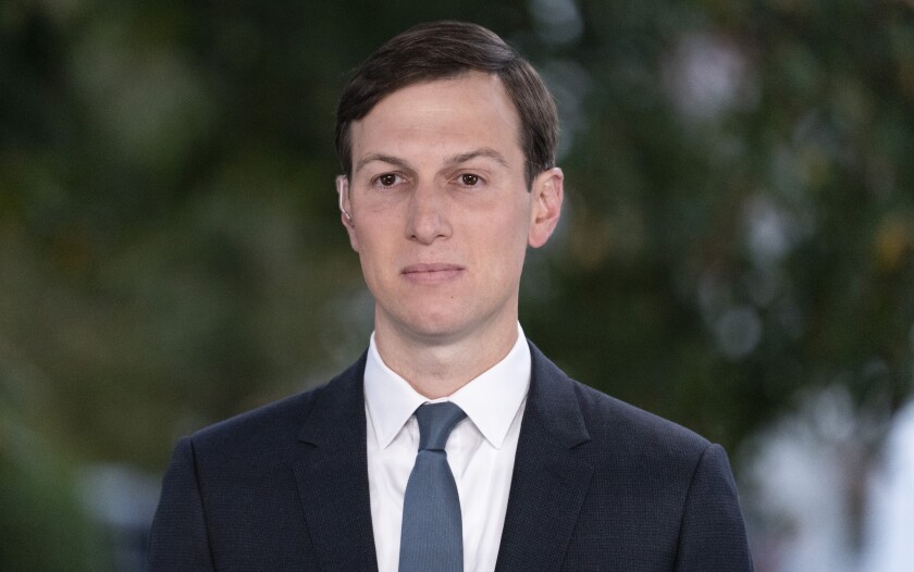 FILE - Jared Kushner does a television interview at the White House on Oct. 26, 2020, in Washington. Kushner, the son-in-law of former President Donald Trump and one of his top advisers during his administration, has a book deal. Broadside Books, a conservative imprint of HarperCollins Publishers, announced Kushner’s book will come out in early 2022. (AP Photo/Alex Brandon, File)