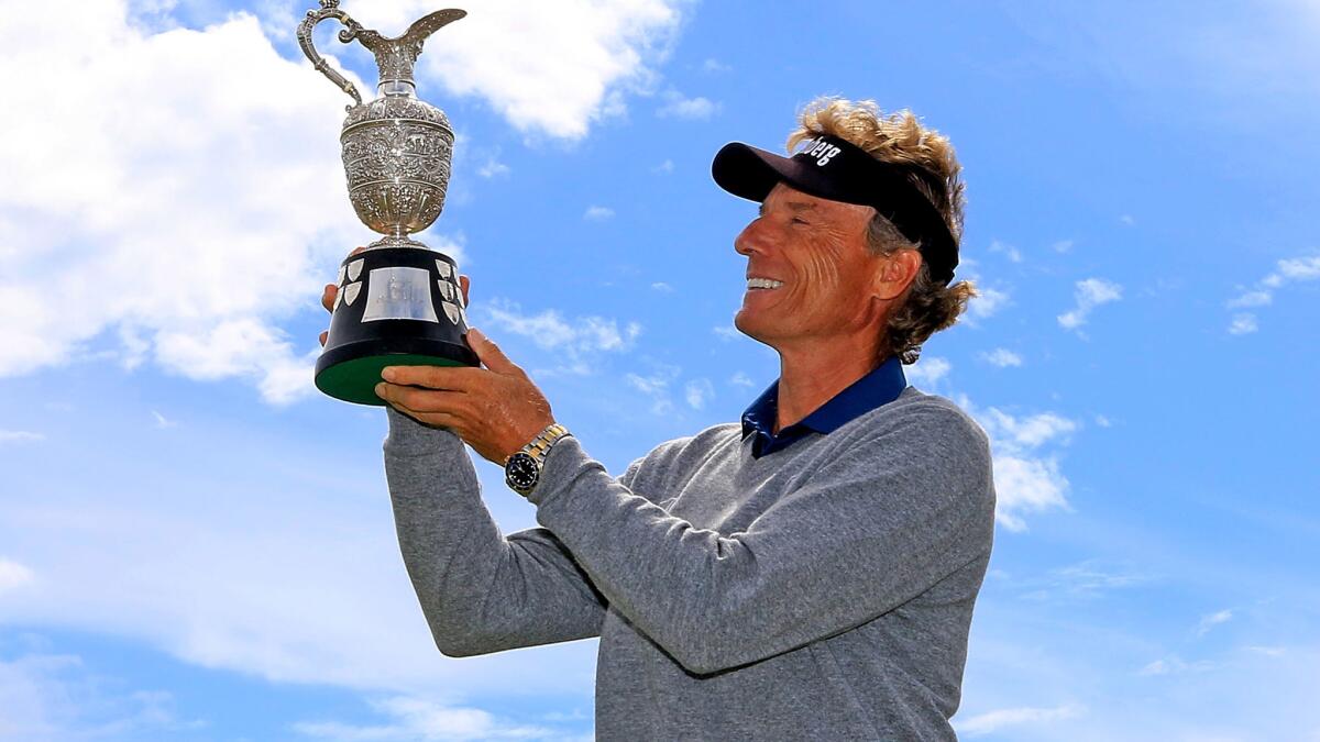 Bernhard Langer celebrates after winning the Senior British Open on Sunday.