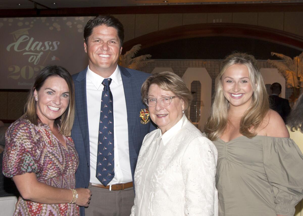 Amy Tomalas, Balboa Bay Club governor Ryan Tomalas, Carole Pickup and her granddaughter Maddie Martin.