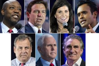 Republican presidential candidates participating in the second GOP debate include (top row from left) Sen. Tim Scott, R-S.C., Florida Gov. Ron DeSantis, former South Carolina Gov. Nikki Haley, and Vivek Ramaswamy, bottom row from left, former New Jersey Gov. Chris Christie, former Vice President Mike Pence, and North Dakota Gov. Doug Burgum. (AP Photo)