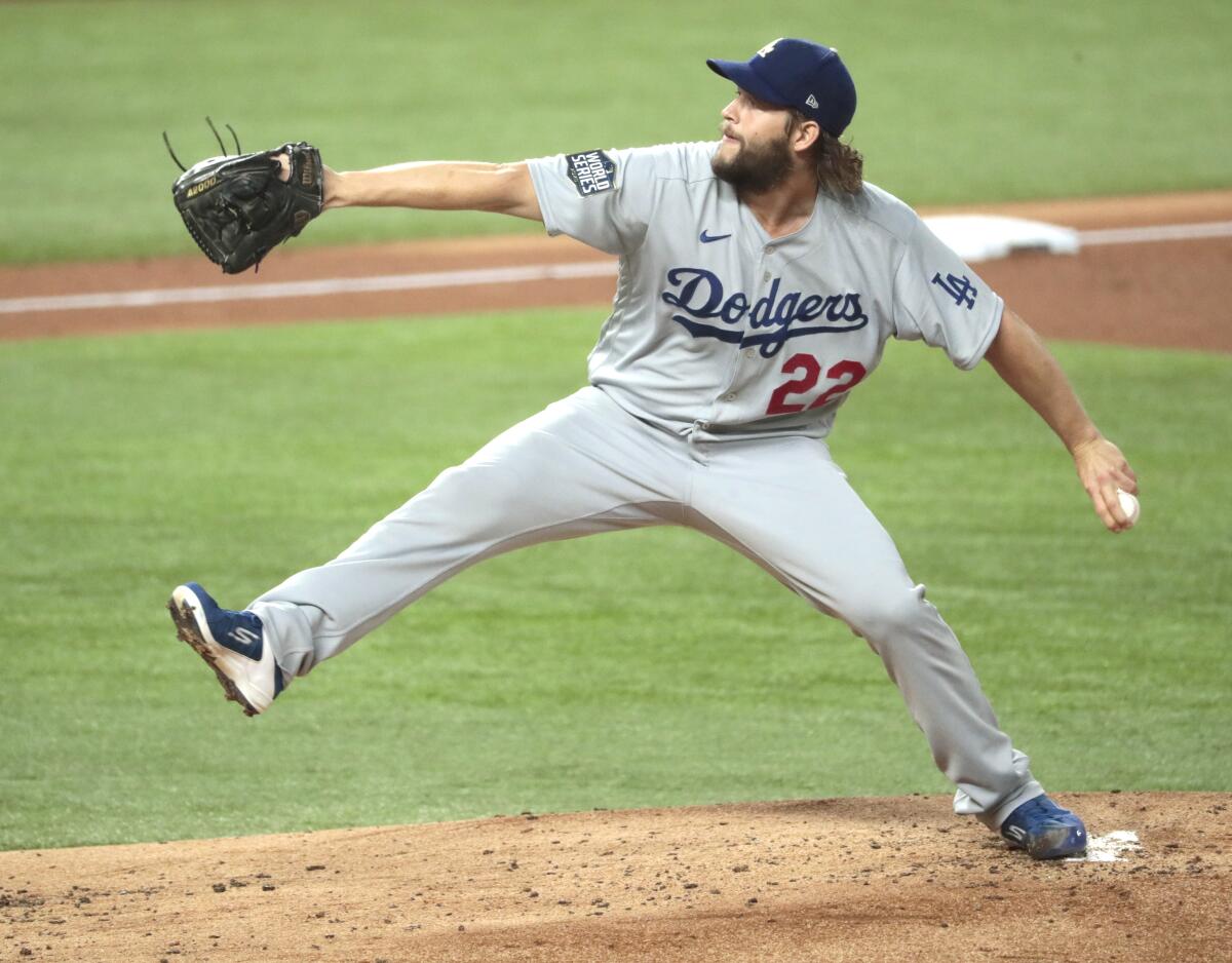 Arlington, Texas, Sunday, October 25, 2020 Los Angeles Dodgers starting pitcher Clayton Kershaw.