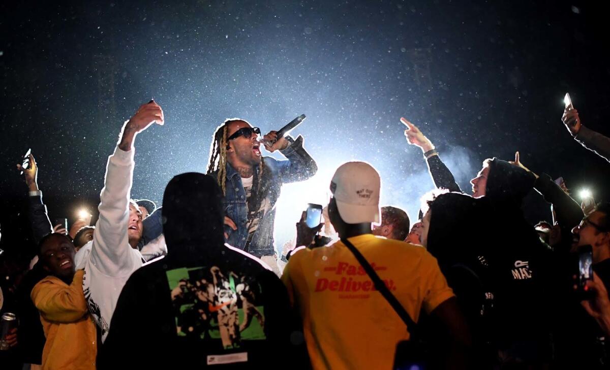 Ty Dolla Sign performs at the Mac Miller tribute concert Wednesday at the Greek Theatre.