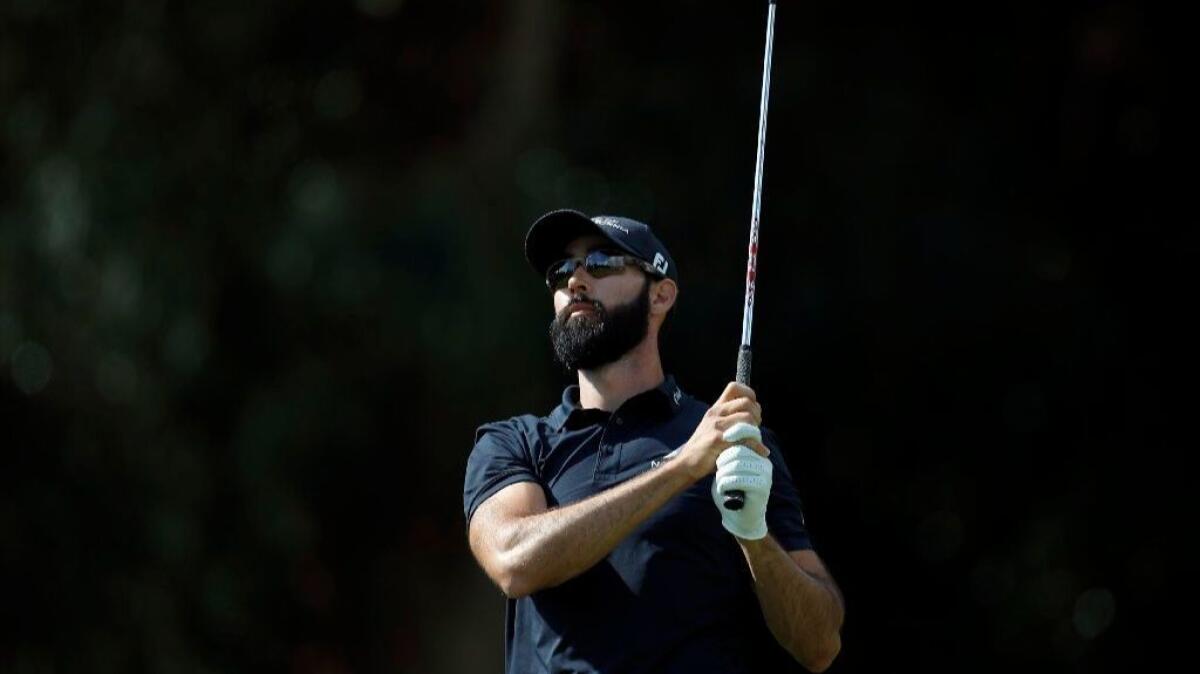 Cameron Tringale tees off on the sixth hole during the final round of the Genesis Open at Riviera Country Club on Sunday. He finished tied for eighth.