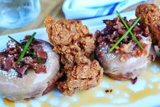 SAN DIEGO, CA June 28th, 2018 | This is the Buttermilk Fried Chicken with Maple Bacon Donuts dish at Great Maple restaurant at the Westfield UTC Mall on Thursday in San Diego, California. | (Eduardo Contreras / San Diego Union-Tribune)