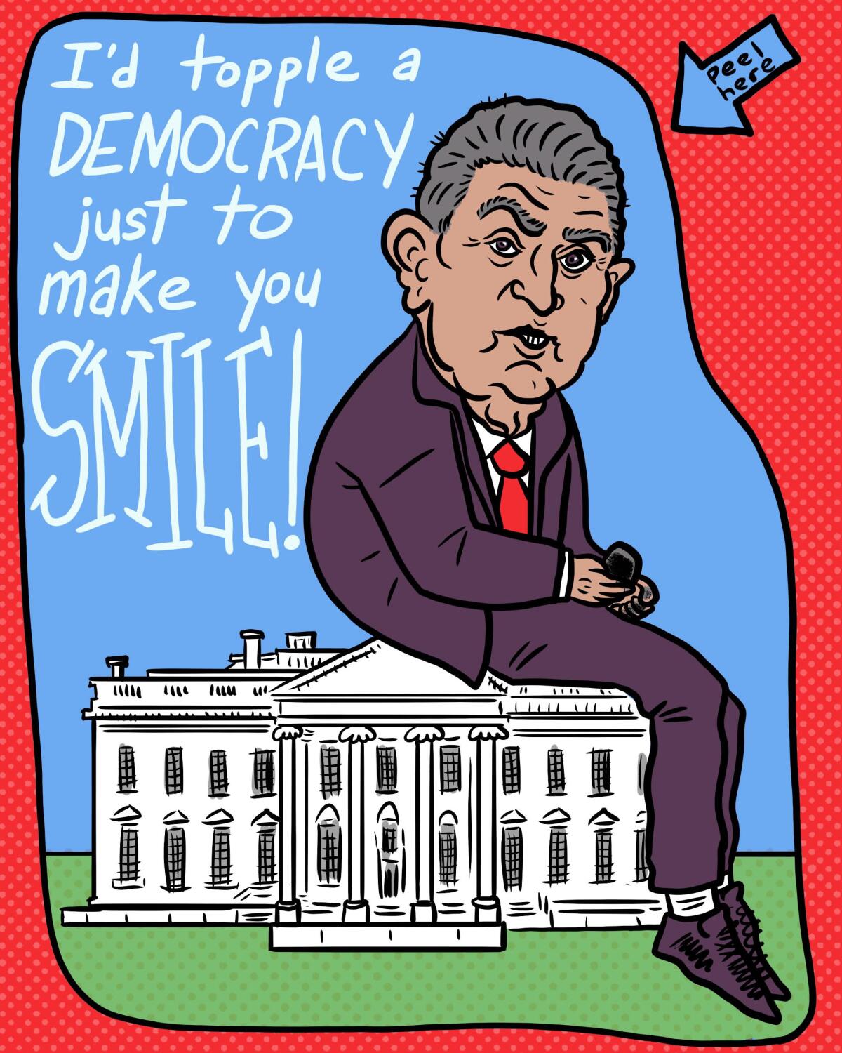 Valentine's Day card with an illustration of Sen. Joe Manchin sitting on the White House.