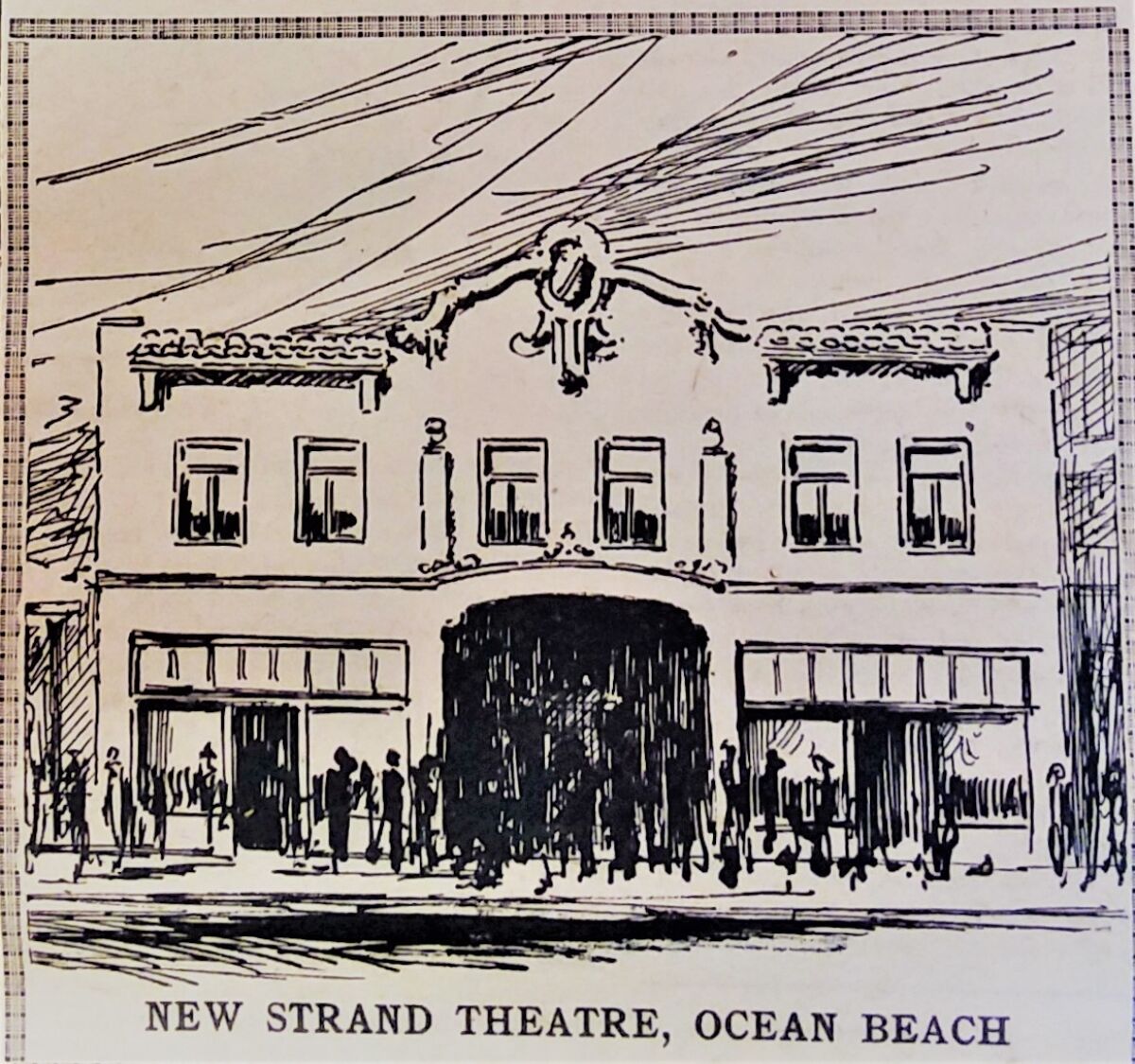 An artist’s rendering of the Strand Theatre in The Beach News in 1925.