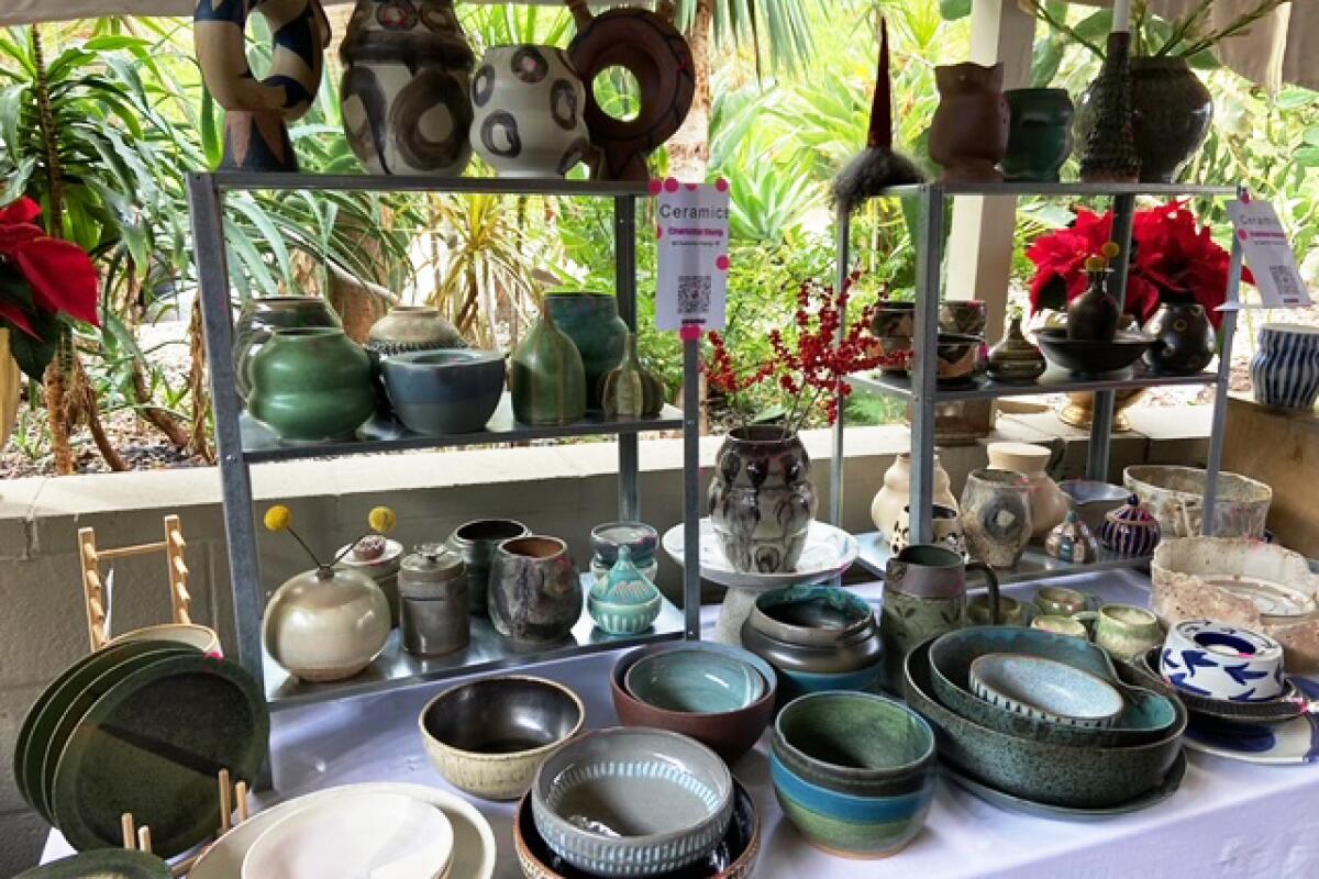 Ceramics on display at a holiday market 