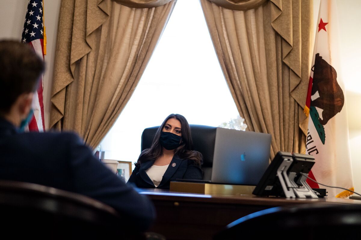 Rep. Sara Jacobs (D-San Diego) in her office. 
