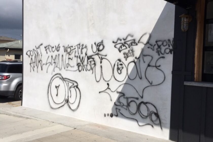This is one of several instances of graffiti seen along Coast Boulevard in La Jolla on April 20.