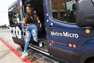 Los Angeles, California August 11, 2023-Ana Castro rides a Metro Micro van to her job in South Los Angeles. (Wally Skalij/Los Angeles Times)