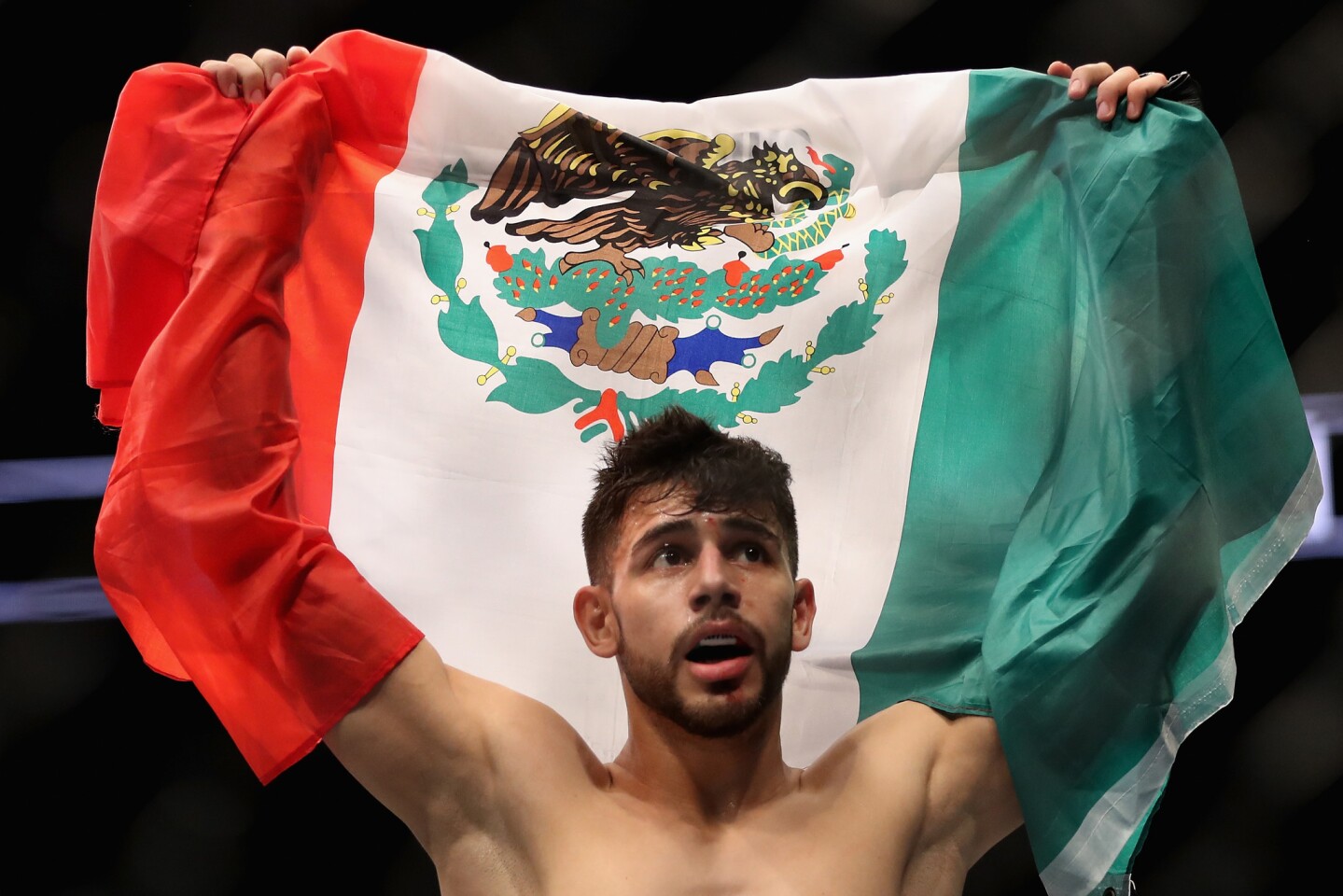 PHOENIX, AZ - JANUARY 15: Yair Rodriguez celebrates his victory over BJ Penn (not pictured) during the UFC Fight Night event at the at Talking Stick Resort Arena on January 15, 2017 in Phoenix, Arizona. (Photo by Christian Petersen/Getty Images) ** OUTS - ELSENT, FPG, CM - OUTS * NM, PH, VA if sourced by CT, LA or MoD **