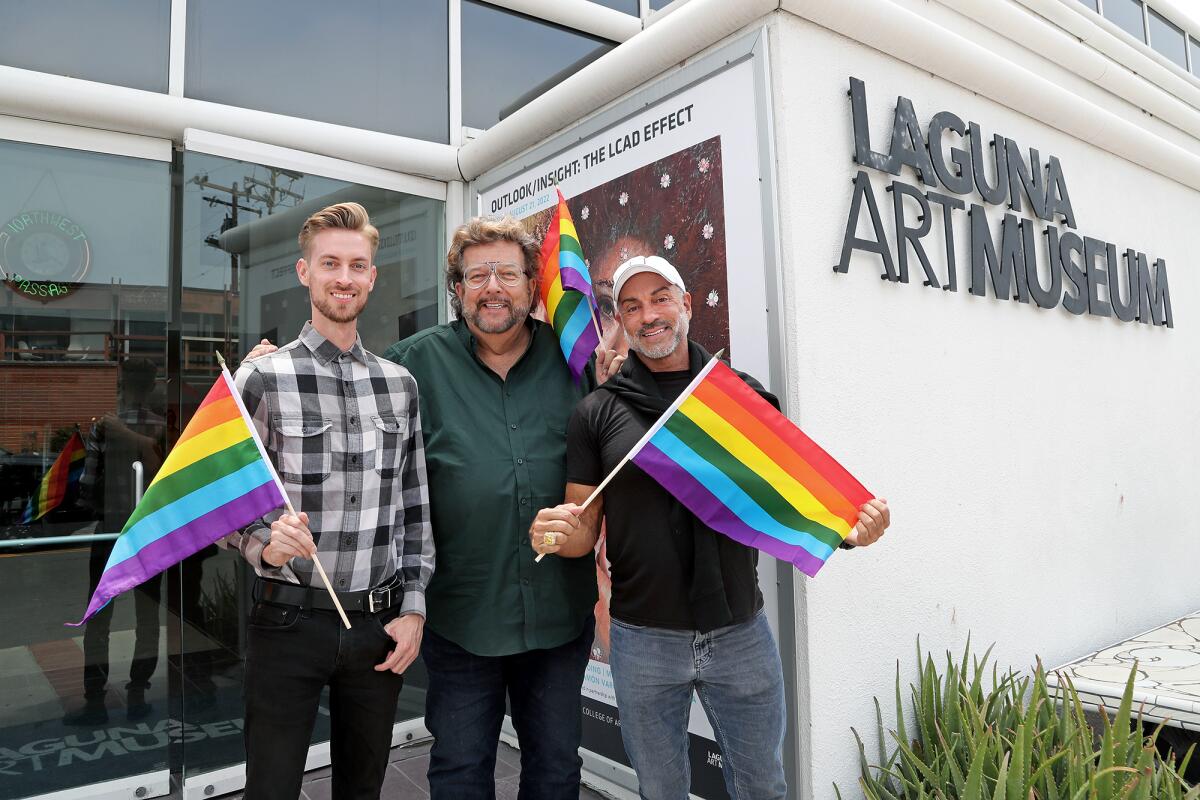 From left, Daniel Stachowski, Craig Cooley and Jonathan Colliflower at Laguna Art Museum on Thursday.