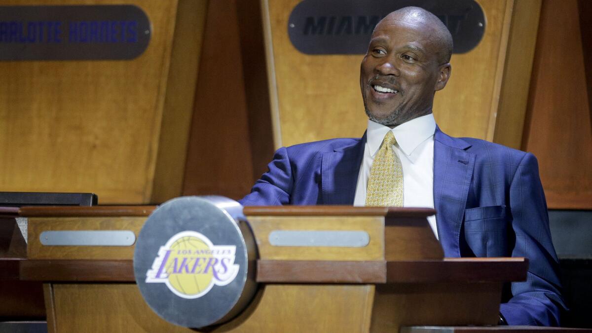 Lakers Coach Byron Scott smiles while representing the team at the NBA draft lottery in New York on Tuesday. The Lakers secured the No. 2 pick in the draft via the lottery.