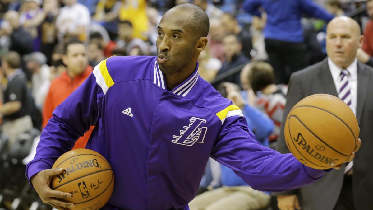 Lakers star Kobe Bryant warms up before a game against the Minnesota Timberwolves on Dec. 14.