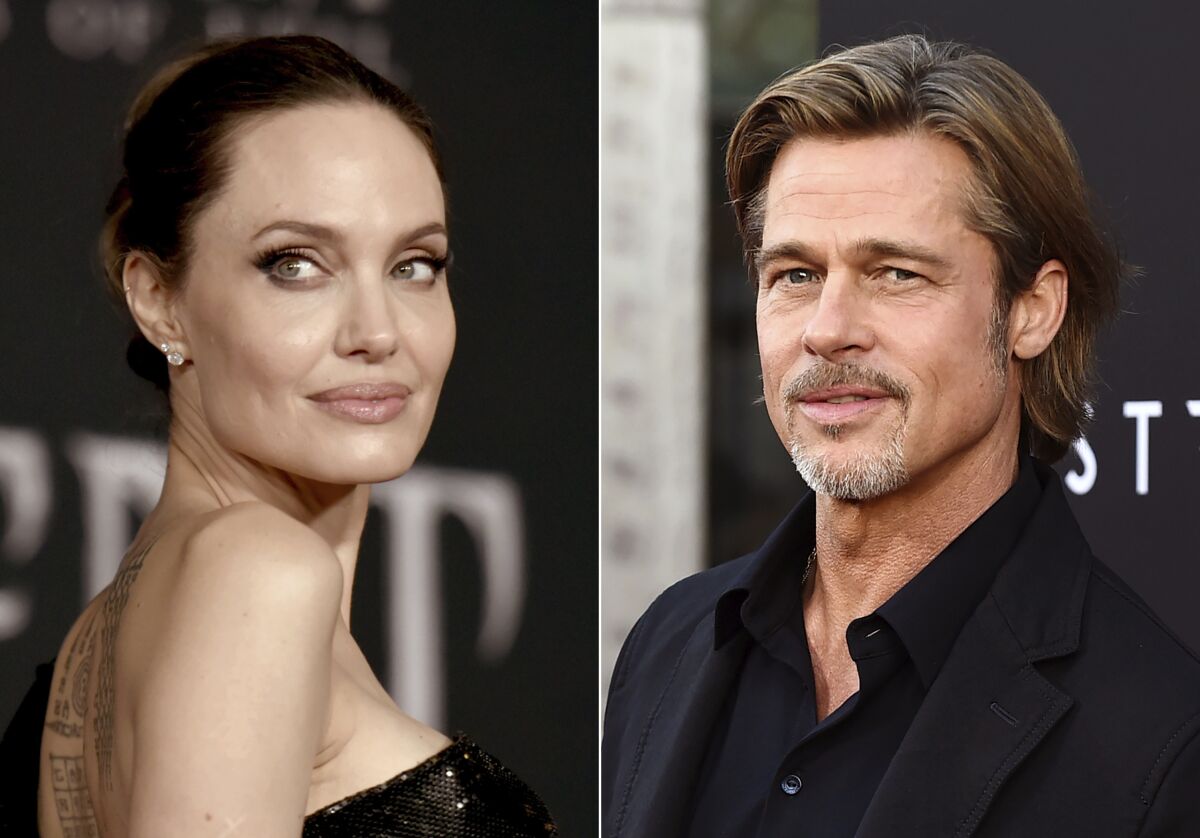 This combination photo shows Angelina Jolie at the world premiere of "Maleficent: Mistress of Evil" in Los Angeles on Sept. 30, 2019, left, and Brad Pitt at the special screening of "Ad Astra" in Los Angeles on Sept. 18, 2019. Jolie asked Monday that the private judge overseeing her divorce from Pitt be disqualified from the case because of insufficient disclosures of his business relationships with one of Pitt’s attorneys. In a filing in Los Angeles Superior Court, Jolie argues that Judge John W. Ouderkirk should be taken off the divorce case because he was too late and not forthcoming enough about other cases involving Pitt attorney Anne Kiley. Pitt’s attorneys did not immediately respond to an email seeking comment. (AP Photo)