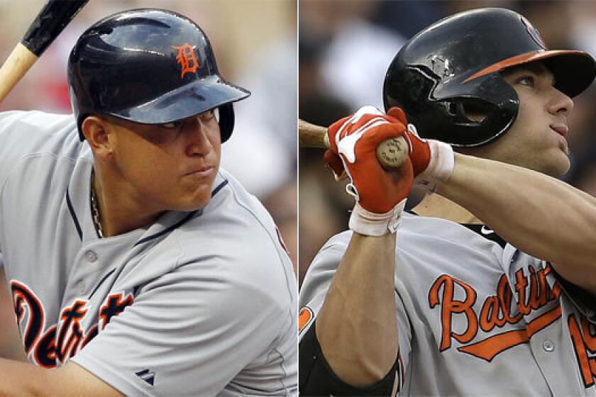 Detroit's Miguel Cabrera, left, and Baltimore's Chris Davis are the top two statistical leaders in all three American League triple crown categories.