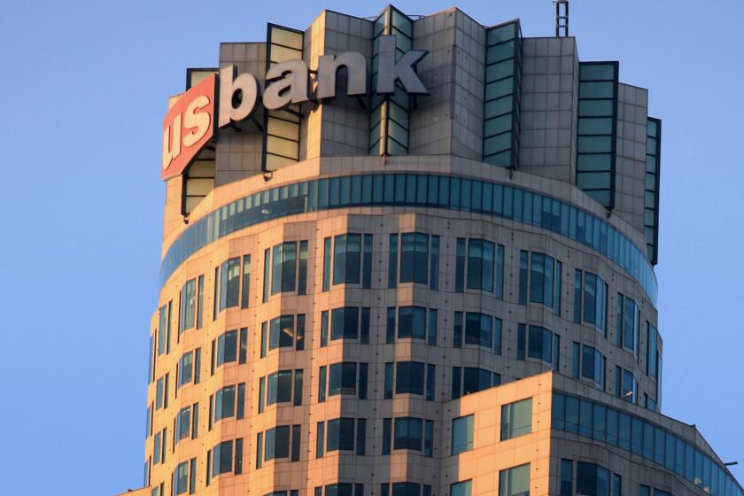 The top of the U.S. Bank Tower on March 12, 2013.