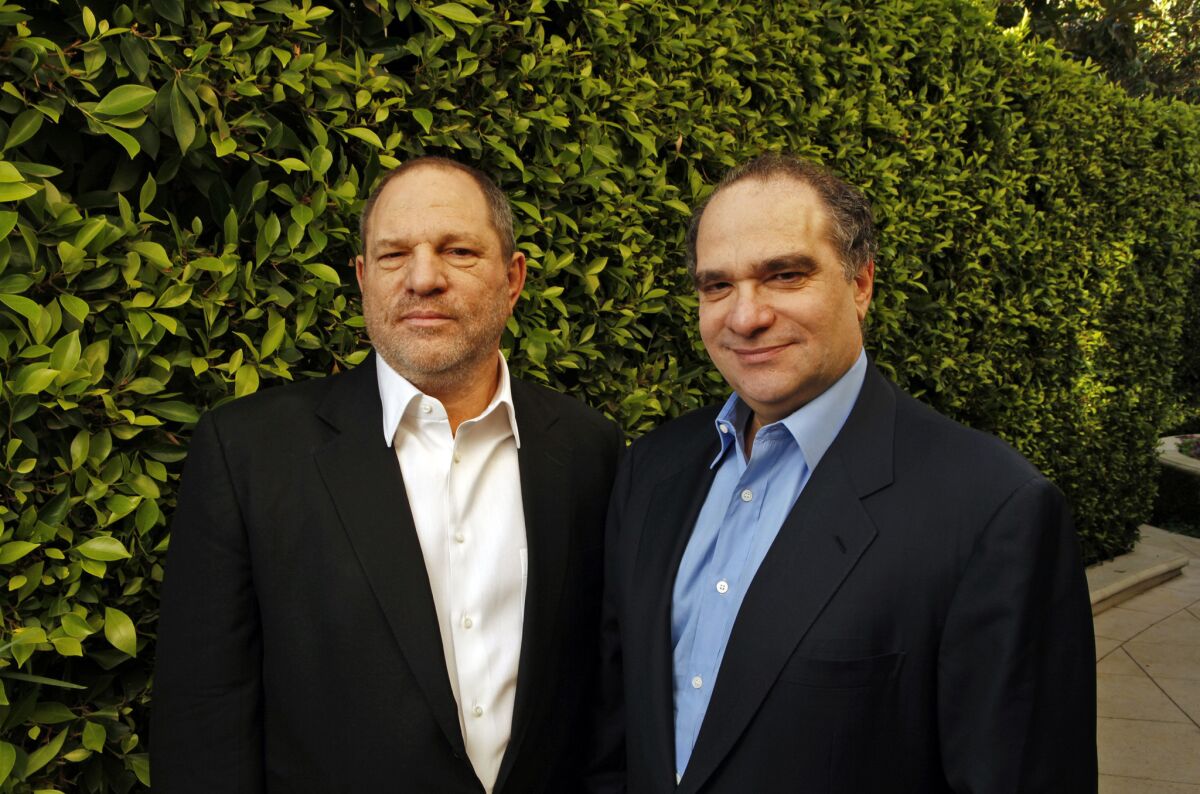 Weinstein Co., the film company owned by Harvey Weinstein, left, and his brother Bob Weinstein, has reached a production and distribution pact with Miramax, which the brothers founded, sold and tried unsuccessfully to buy back.