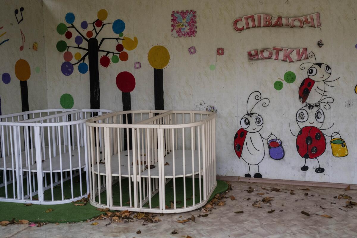 Empty cribs at a children's home in Kherson, southern Ukraine