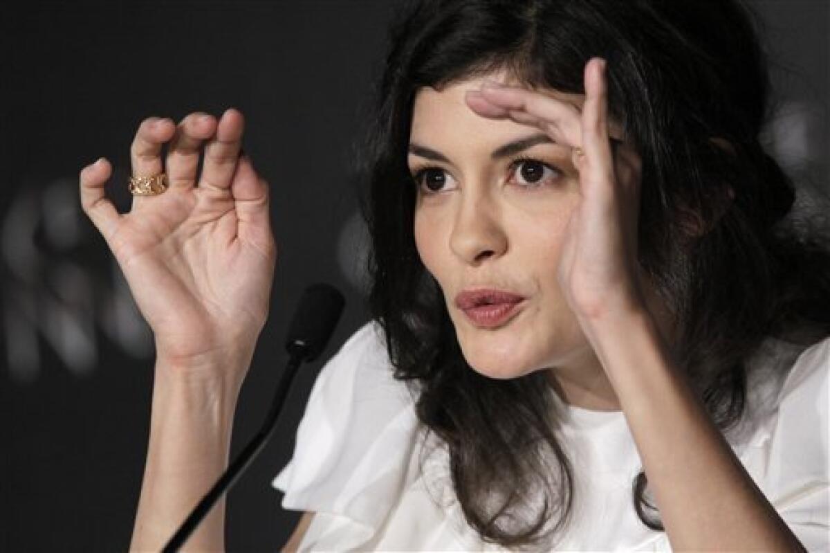 Actress Audrey Tautou gestures during a press conference for Therese Desqueyroux at the 65th international film festival, in Cannes, southern France, Sunday, May 27, 2012. (AP Photo/Francois Mori)