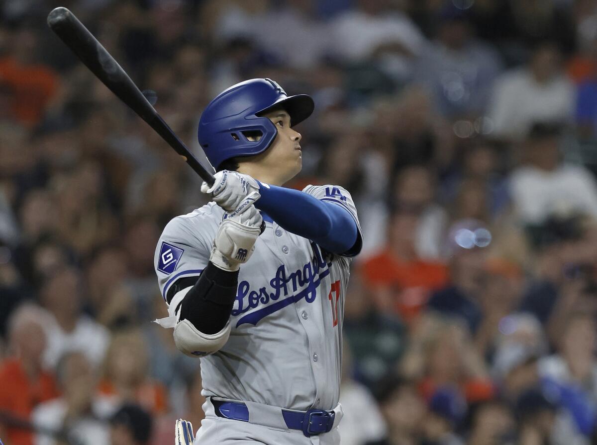 Dodgers star Shohei Ohtani drives in the go-ahead run on a ground-rule double against the Detroit Tigers at Comerica Park.