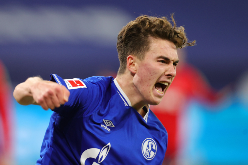 FC Schalke's Matthew Hoppe celebrates after scoring against FC Koeln on Jan. 20.