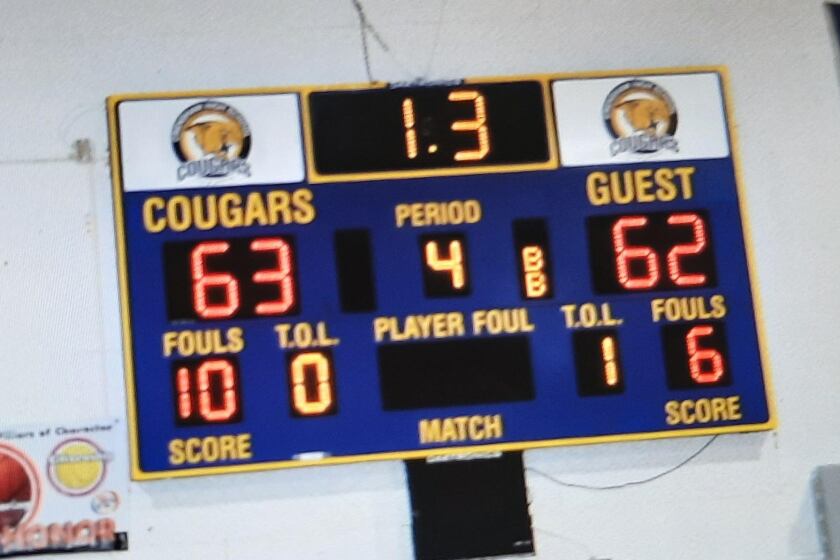 The scoreboard at Crenshaw on Saturday night when Westchester left the court and didn't come back.