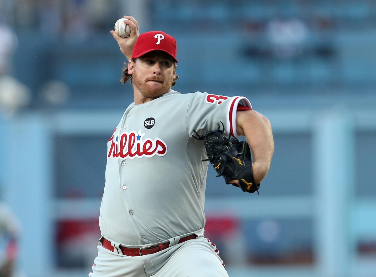 Phillies right-hander Chad Billingsley gave up two earned runs on six over six innings in Philadelphia's 7-2 victory over the Dodgers on Tuesday at Dodger Stadium.