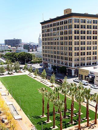 The expansive lawn at the south end of Los Angeles Police Department headquarters, on the corner of Spring and 2nd streets, was lush and vibrant when it was unveiled last year. See full story