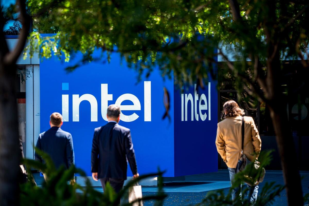 People outside Intel headquarters.
