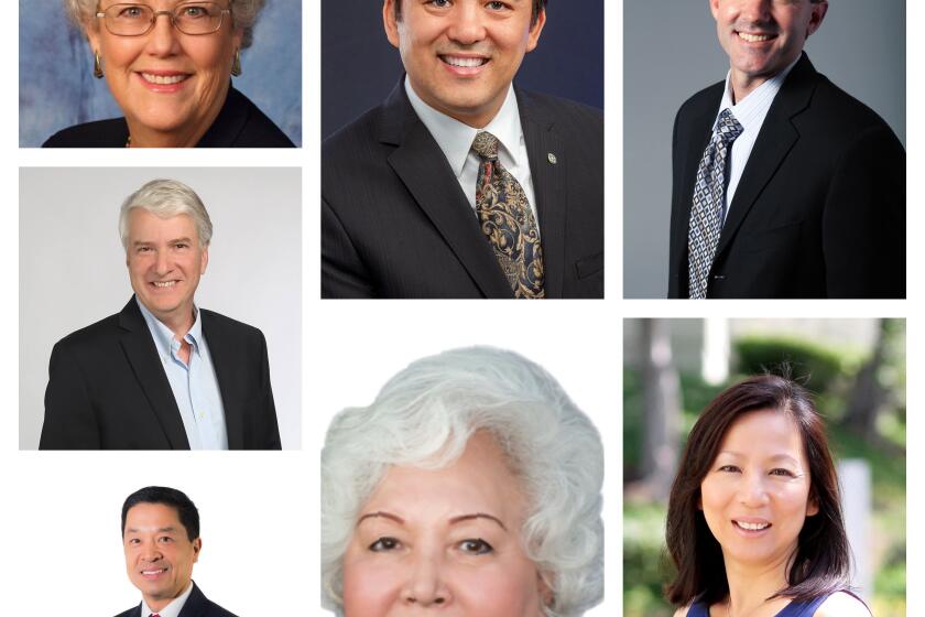 Top row (from left): Fountain Valley Mayor Cheryl Brothers, Ted Bui, Jim Cunneen; Middle row: Glenn Grandis; Bottom row: Tom Nguyen, Mary Pham, Mai-Khanh Tran