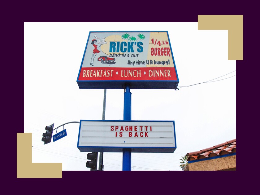 The “spaghetti is back” sign at Rick's Drive In & Out.