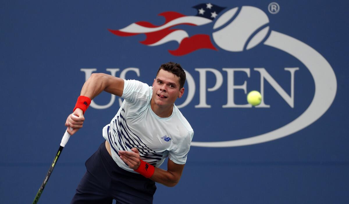 Milos Raonic serves during the second round of the U.S. Open Wednesday.