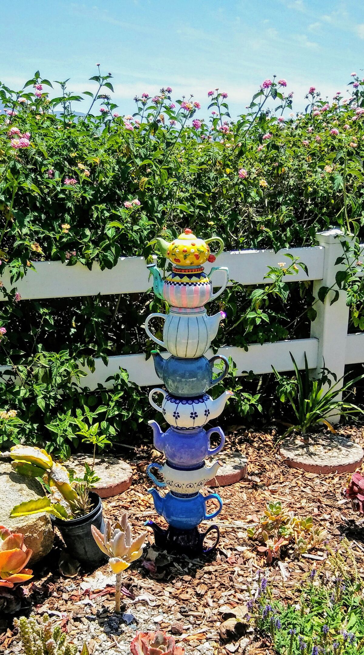 Master gardener Darlene Sweetwood's teapot totem was inspired by a Pinterest post.